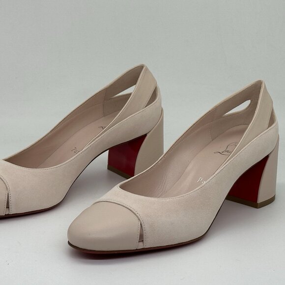 Christian Louboutin MISS DUVETTE 55 Cutout Block Heels Pumps Shoes Leche - Picture 10 of 15